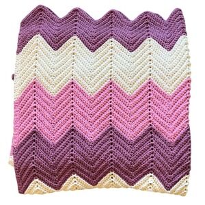Handmade Granny Crocheted purple pink Blanket boho cottagecore 70 afghan chevron